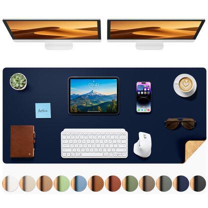 Aothia Double-Sided Desk Pad, 35.4" x 15.7"Leather Desk Mat, Eco Cork Desk Pad Protector,Large Mouse Pad,Waterproof Desk Blotter for Office/Home(Brown)