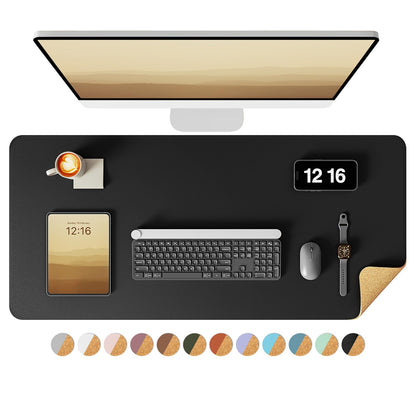 YSAGi Double-Sided Desk Pad, 31.5"x15.7"Leather Desk Mat, Eco Cork Desk Pad Protector,Large Mouse Pad,Waterproof Desk Blotter for Office/Home(Coffee)