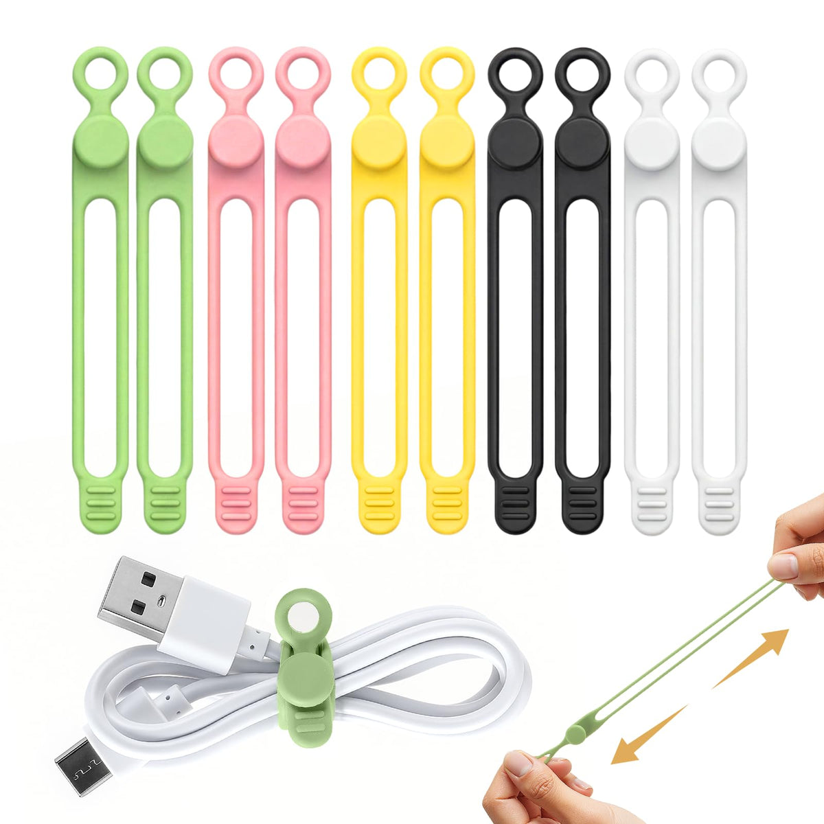 30 Pcs Silicone Cable Ties, Reusable Data Cable Organizer for Home Office