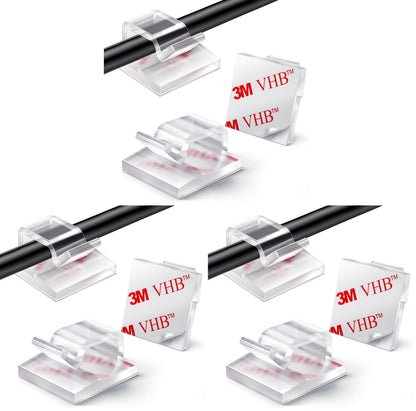 KGROTE 100PCS Cable Clips, Adhesive Wire Clips Strong Cord Clips Wire Holders, Cable Management Clips for Desk, Wall, Car, TV, Ethernet Cable (Clear, Small)