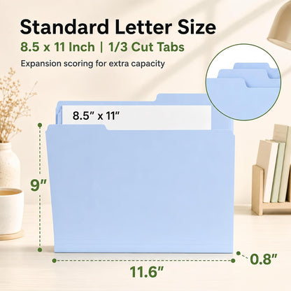 Colored File Folders,30 Pack Manilla Folders 8.5 x 11, 1/3 Cut Tabs