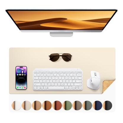 Aothia Double-Sided Desk Pad, 35.4" x 15.7"Leather Desk Mat, Eco Cork Desk Pad Protector,Large Mouse Pad,Waterproof Desk Blotter for Office/Home(Brown)