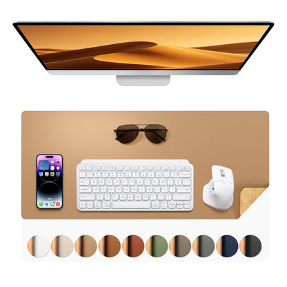 Aothia Double-Sided Desk Pad, 35.4" x 15.7"Leather Desk Mat, Eco Cork Desk Pad Protector,Large Mouse Pad,Waterproof Desk Blotter for Office/Home(Brown)