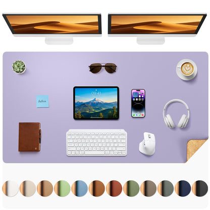 Aothia Double-Sided Desk Pad, 35.4" x 15.7"Leather Desk Mat, Eco Cork Desk Pad Protector,Large Mouse Pad,Waterproof Desk Blotter for Office/Home(Brown)