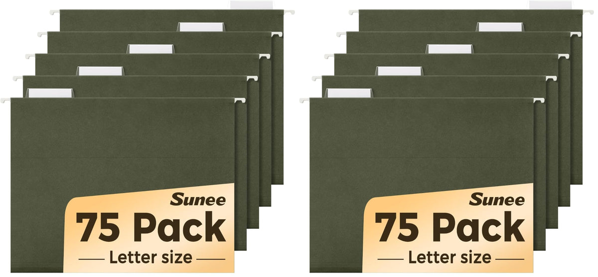SUNEE Hanging File Folders, 25 Pack Reinforced Hang Folders Letter Size, Adjustable 1/5-Cut Tabs, Designed for Bulky Files, Filing Cabinet, Standard Green