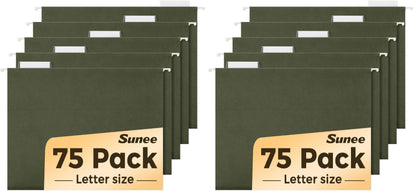 SUNEE Hanging File Folders, 25 Pack Reinforced Hang Folders Letter Size, Adjustable 1/5-Cut Tabs, Designed for Bulky Files, Filing Cabinet, Standard Green