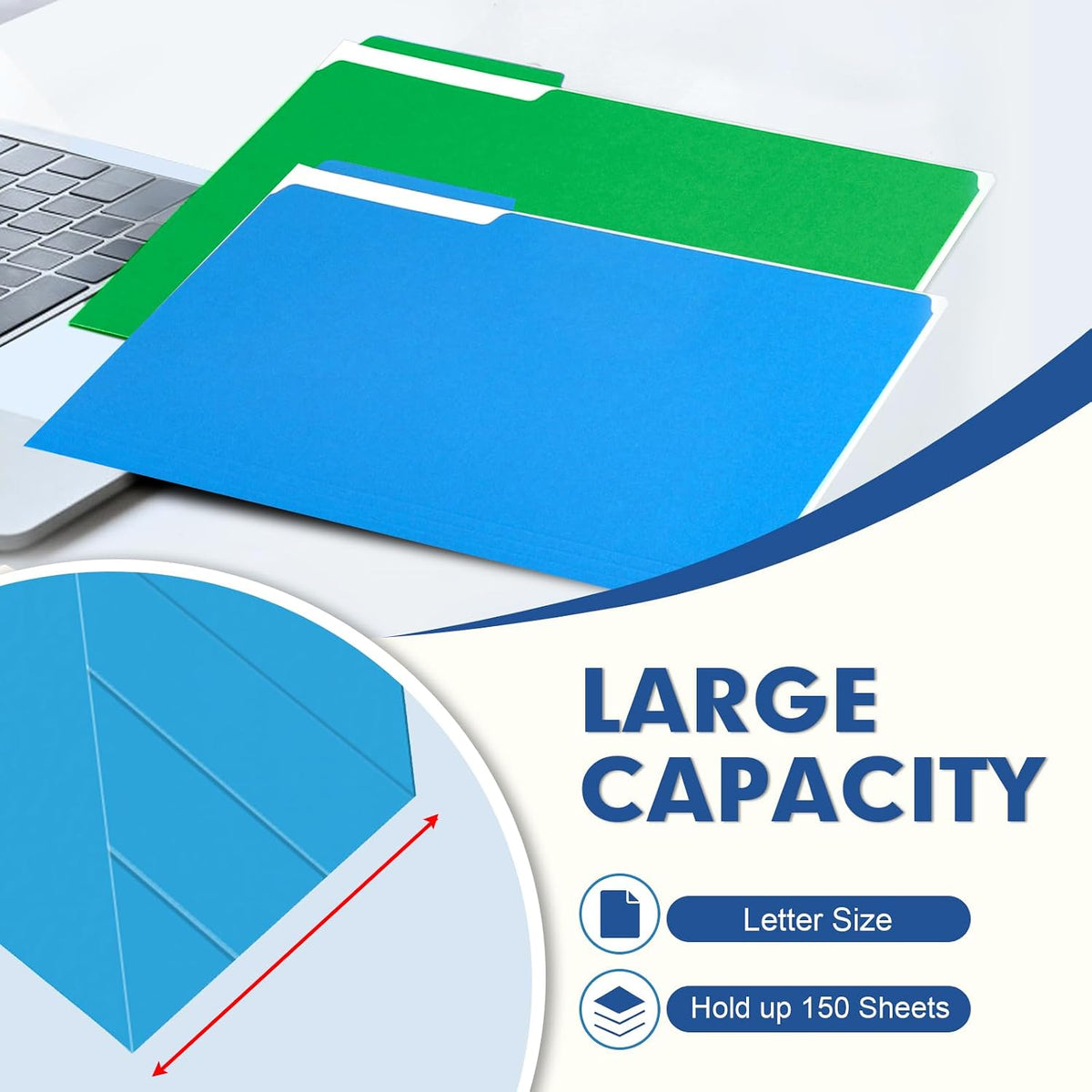 PANDRI Colored File Folders, 120 Pack 1/3 Cut Tab File Folder, 6 Colors