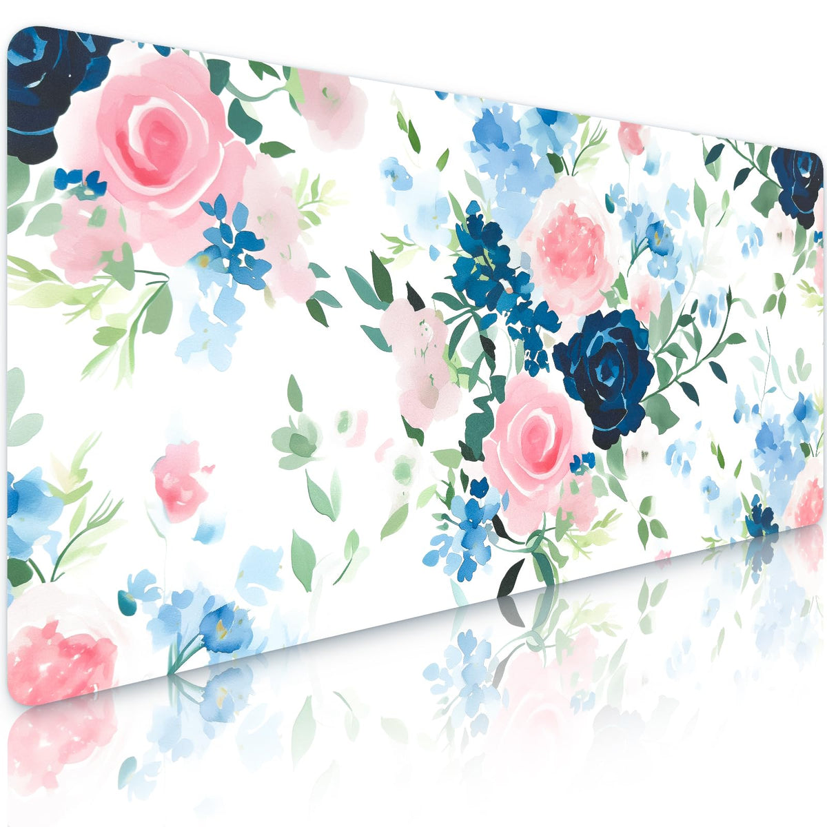 Bloss Pink Floral Desk Mat Cute, Leather Desk Pad, 31.5 x 15.7 Inch