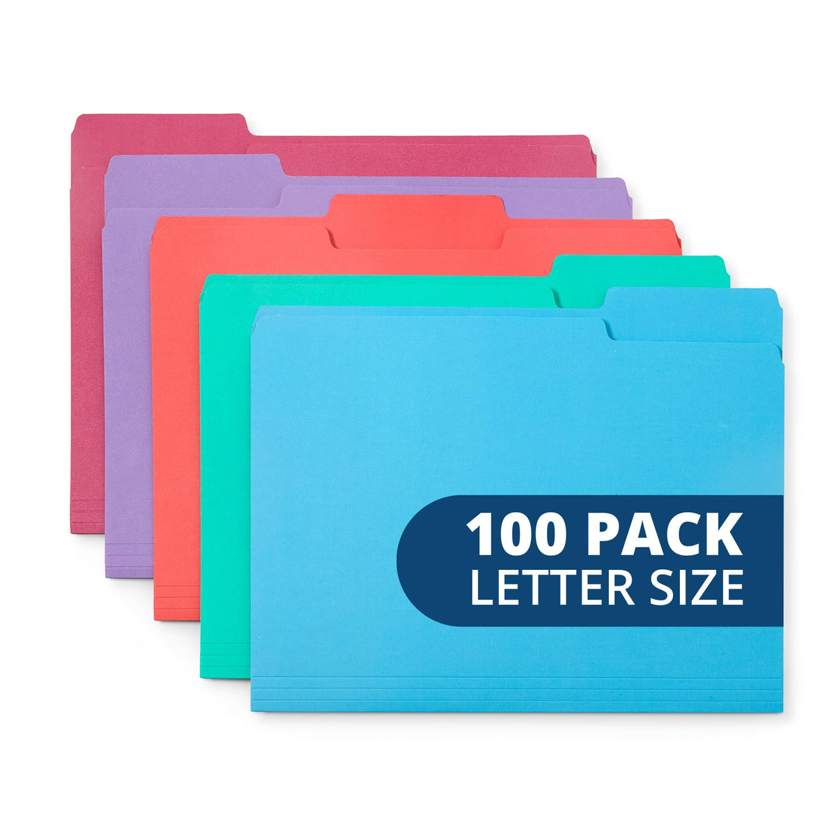 Blue Summit Supplies 100 File Folders, Letter Size, 1/3 Cut Tab, Red