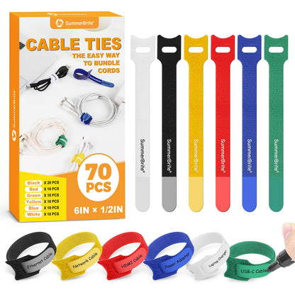 Cable Ties with Writable Labels, Wire Management, Black, 70 PCS, 6 IN