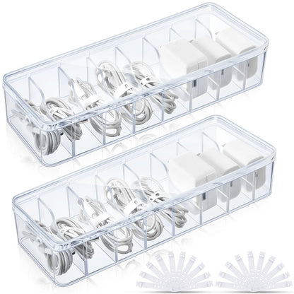 Tatuo Cord Organizer Box with Lid, Clear, 2 Pack