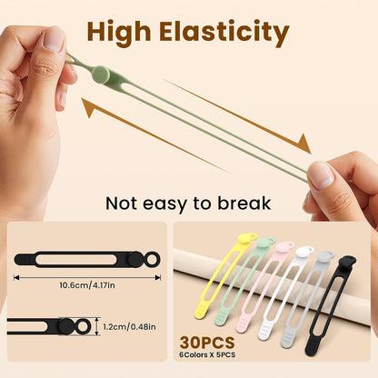 30 Pcs Silicone Cable Ties, Reusable Data Cable Organizer for Home Office