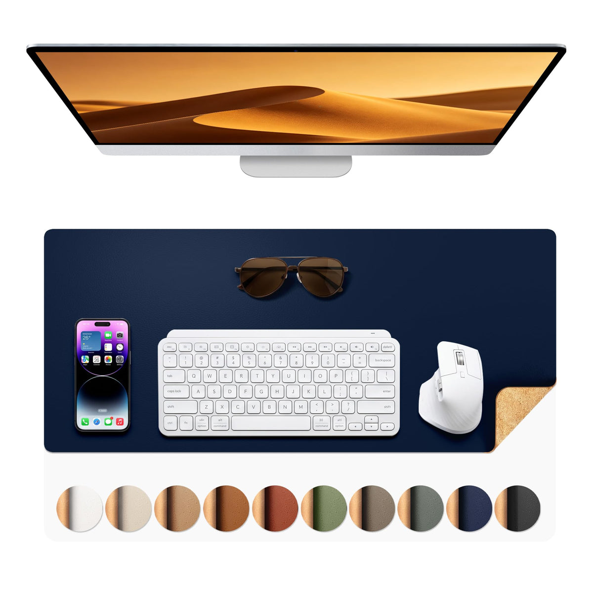 Aothia Double-Sided Desk Pad, 35.4" x 15.7"Leather Desk Mat, Eco Cork Desk Pad Protector,Large Mouse Pad,Waterproof Desk Blotter for Office/Home(Brown)