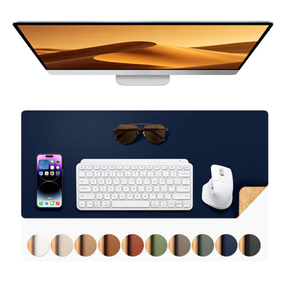 Aothia Double-Sided Desk Pad, 35.4" x 15.7"Leather Desk Mat, Eco Cork Desk Pad Protector,Large Mouse Pad,Waterproof Desk Blotter for Office/Home(Brown)
