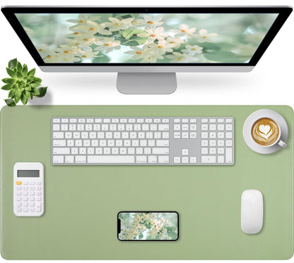 Leather Desk Pad, Mouse Pad, Non-Slip Desk Protector Mat, Leather Desk Blotter, Computer Desk Pad, Waterproof Desk Mat for Office Home Decor - Beige (31.5×15.7 Inches)