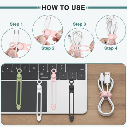 20PCS Silicone Cable Ties, Reusable Cord Organizer Cable Management