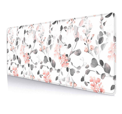 Large Mouse Pad Mousepad, Pink Flowers in a Blue Desk Mats for Desktop, Watercolor Beautiful Floral Laptop Computer Desk Pad, Non-Slip Rubber Base Desktop Mat, 31.5 x 11.8 inches