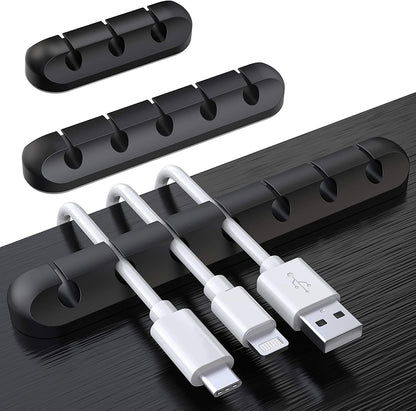SOULWIT 3 Pcs Silicone USB Cable Holder Clips, Self Adhesive - Black