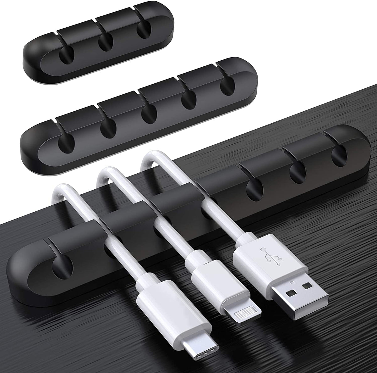 SOULWIT 3 Pcs Silicone USB Cable Holder Clips, Self Adhesive - Black
