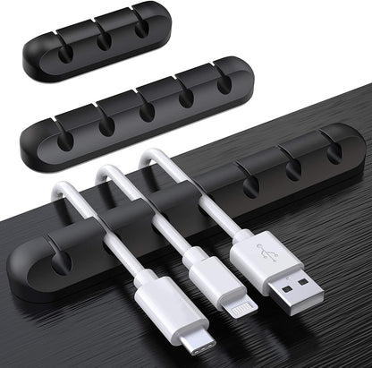 SOULWIT 3 Pcs Silicone USB Cable Holder Clips, Self Adhesive - Black