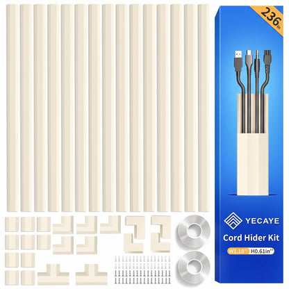 Yecaye TV Cord Hider, 42in Cord Cover Wall Mounted, W1.18in H0.6in, White