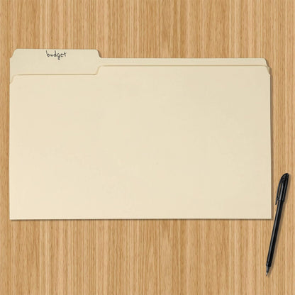 Amazon Basics Sturdy Manila File Folders, 1/3 Tabs in Assorted Positions for Filing and Easy Labeling, Legal Size, 8.5 x 14 inch, 100-Pack