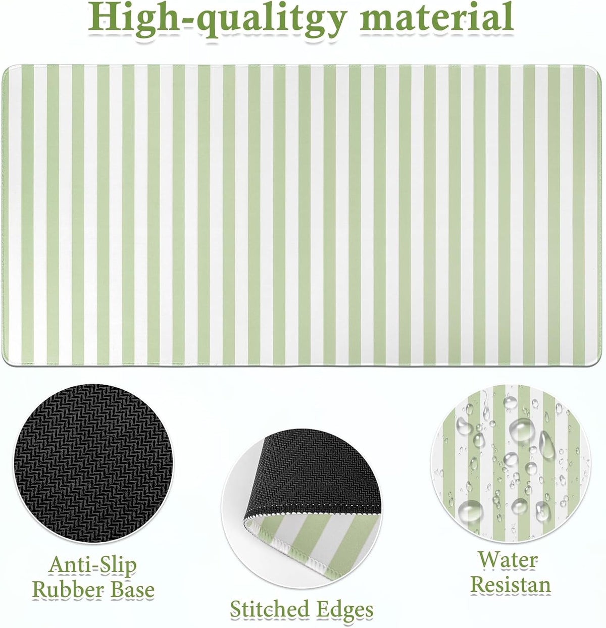 Green Striped Desk Mat Large Mouse Pad Cute Desk Pad Keyboard Computer Mat