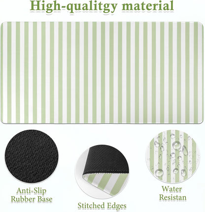 Green Striped Desk Mat Large Mouse Pad Cute Desk Pad Keyboard Computer Mat
