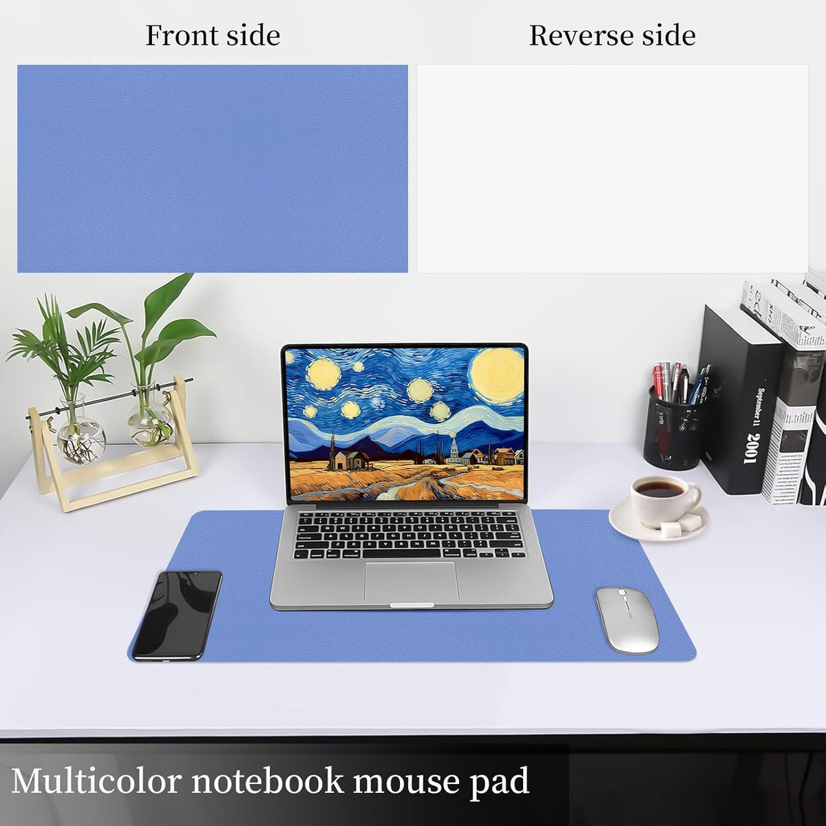Bloss Blue Leather Desk Mat Protector,Leather Mouse Pad,Laptop Protector Desks Mat,Office Desks Mats,Keyboard Desks Mats,Computer Mat,Dual-Side Waterproof Desk Writing Pad for Office/Home.23.6"x 13.8"