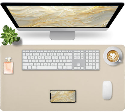 Leather Desk Pad, Mouse Pad, Non-Slip Desk Protector Mat, Leather Desk Blotter, Computer Desk Pad, Waterproof Desk Mat for Office Home Decor - Beige (31.5×15.7 Inches)