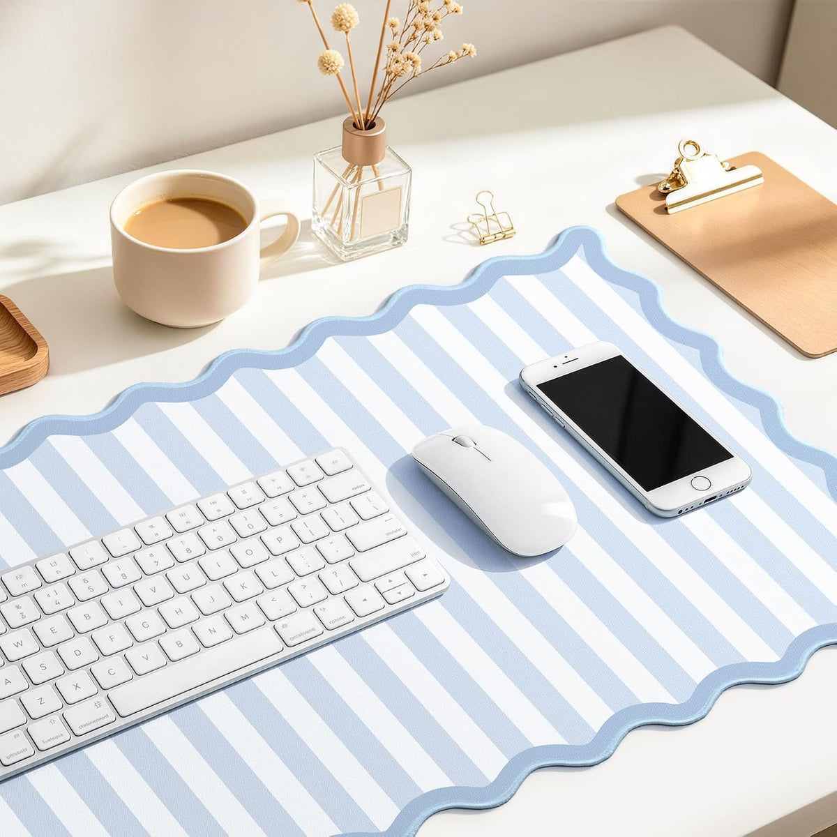 HAUTOCO Scalloped Desk Mat 31.5'' x 15.8'' Aesthetic Mouse Pad
