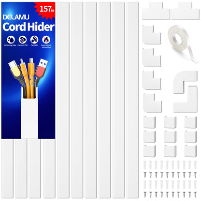 Delamu Cord Hider, 157in Wire Covers for Cords on Wall, Premium Cable Hider Cord Covers for Wires, Cable Management Wire Hiders for TV, Cable Raceway Kit, W0.95 H0.55in, White