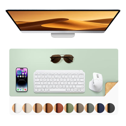 Aothia Double-Sided Desk Pad, 35.4" x 15.7"Leather Desk Mat, Eco Cork Desk Pad Protector,Large Mouse Pad,Waterproof Desk Blotter for Office/Home(Brown)