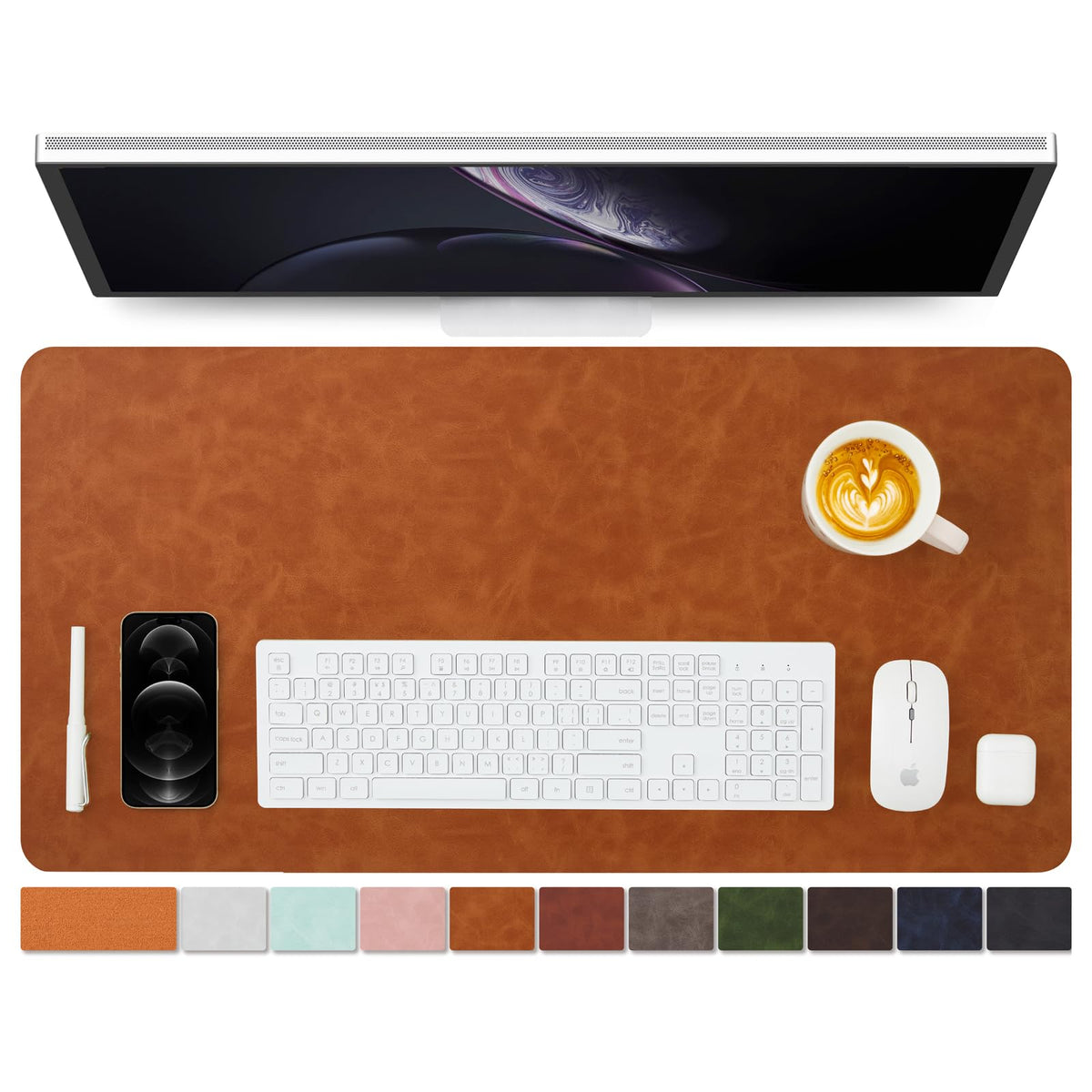 Distressed Leather Desk Mat - Non-Slip PU Desk Pad for Office and Home - Desk Organization and Accessories - Ideal for Large Mouse Pad and Desk Mats on Top of Desks(Tan,31.5"x 15.7")