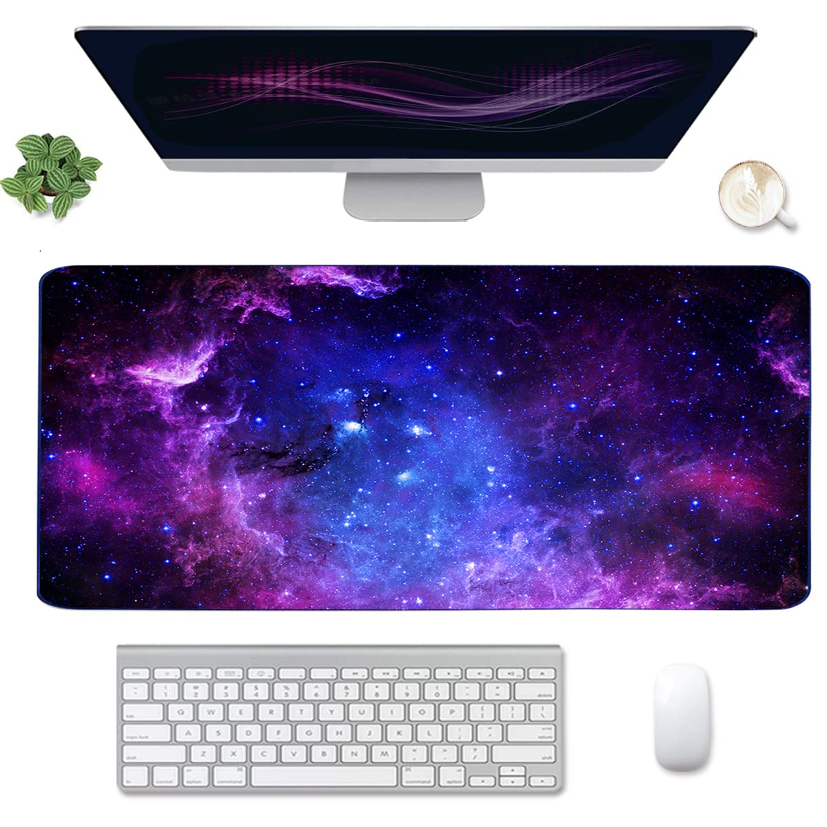 4-in-1 Large Gaming Mouse Pad, Keyboard Wrist Rest Pad & Wrist Support Mousepad Set, Extended Desk Pad Waterproof Desk Mat for Home Office Study Game-Pink Gold Marble