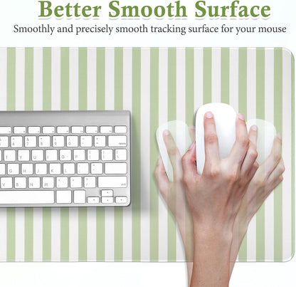Green Striped Desk Mat Large Mouse Pad Cute Desk Pad Keyboard Computer Mat