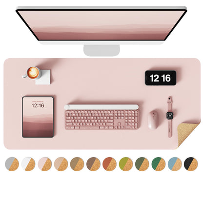 YSAGi Double-Sided Desk Pad, 31.5"x15.7"Leather Desk Mat, Eco Cork Desk Pad Protector,Large Mouse Pad,Waterproof Desk Blotter for Office/Home(Coffee)