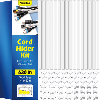 YesBes Cord Hider Kit for Wall Mount TV, Covers for Wires on Wall, Paintable Cable Raceway, W0.96in X H0.57in, 116in, White