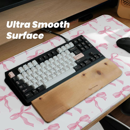 Large Computer Mouse Pad with Non-Slip Base for Desktop, Cute Gaming Mouse Mat with Stitched Edges, Long Extended Anime Mousepad for Laptop, 31.5 x 11.8 inches (Cute Ribbon Bow)