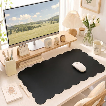 Scalloped Desk Mat,31.5"x15.7" Large Mouse Pad for Desk Pad,Beige