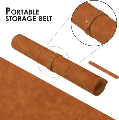 Distressed Leather Desk Mat - Non-Slip PU Desk Pad for Office and Home - Desk Organization and Accessories - Ideal for Large Mouse Pad and Desk Mats on Top of Desks(Tan,31.5"x 15.7")