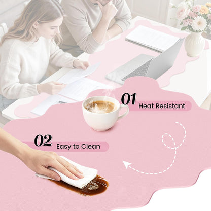 Scalloped Computer Desk Mat for Protection, 31.5 x 15.7 in, Pink