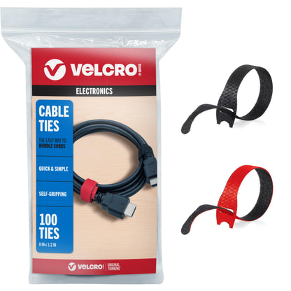 VELCRO Brand ONE-WRAP Cable Ties, 8in x 1/2in, Black, 100 Pack