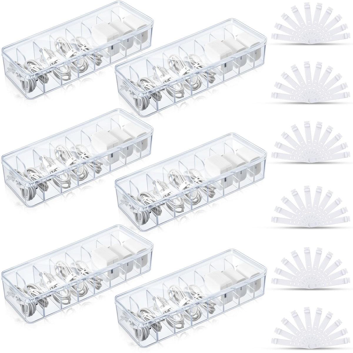 Tatuo Cord Organizer Box with Lid, Clear, 2 Pack