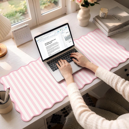 iCasso Cute Leather Desk Pad,Waterproof Scalloped Desk Mat for Women(Pink)