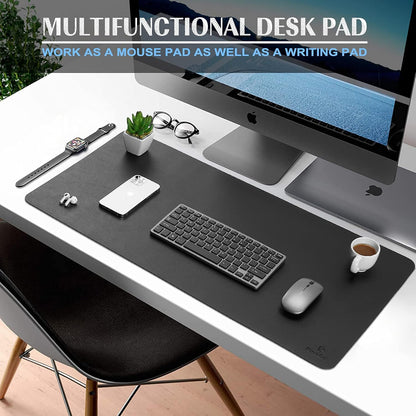 K KNODEL Large Office Desk Mat, Leather Mouse Pad (31.5"x15.7", Black)