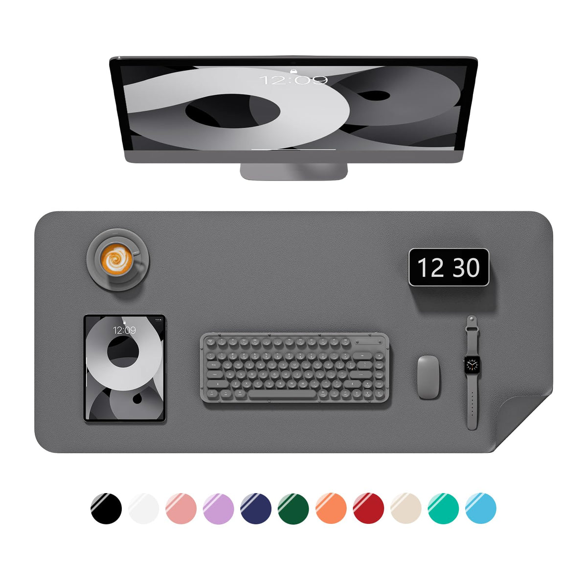 Desk Pad, 30" x 14" PU Leather Non-Slip Desk Mat Large Mouse Pad for Desktop, Waterproof Laptop Computer Writing Mat for Office, Home, Work, Gaming, Ivory White
