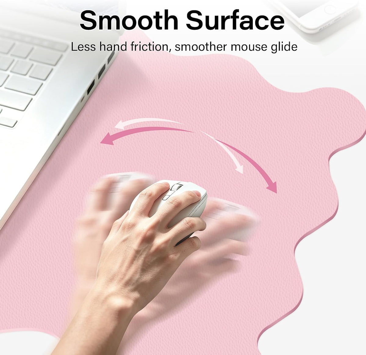 Scalloped Computer Desk Mat for Protection, 31.5 x 15.7 in, Pink