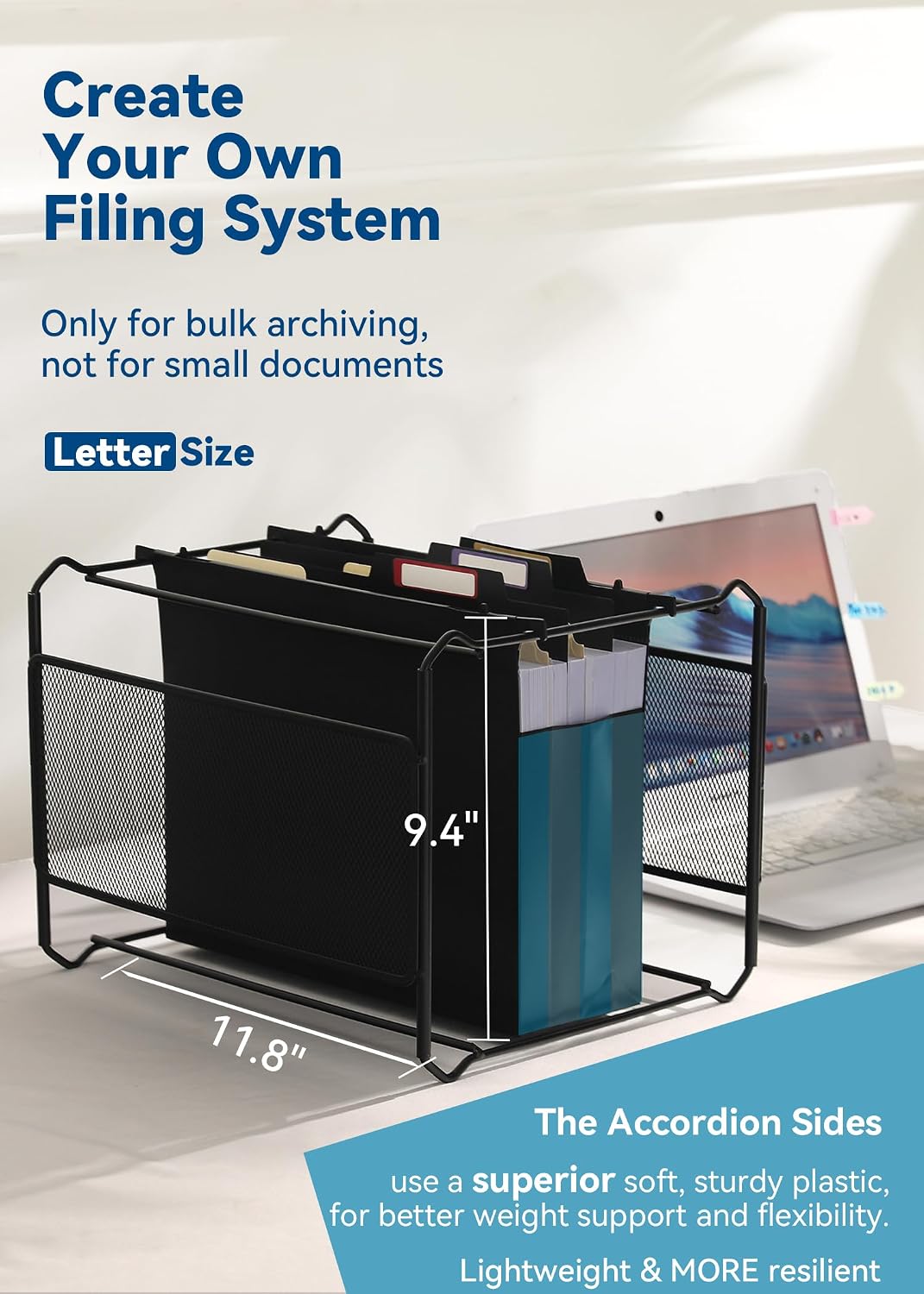 SortRax Plastic Hanging File Folders, 4" Expansion for Bulky Files, Black