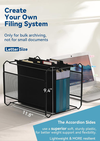 SortRax Plastic Hanging File Folders, 4" Expansion for Bulky Files, Black